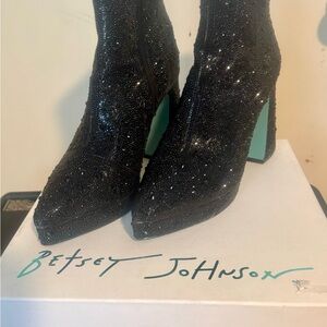 Betsey Johnson Black Glitter Heeled Boots